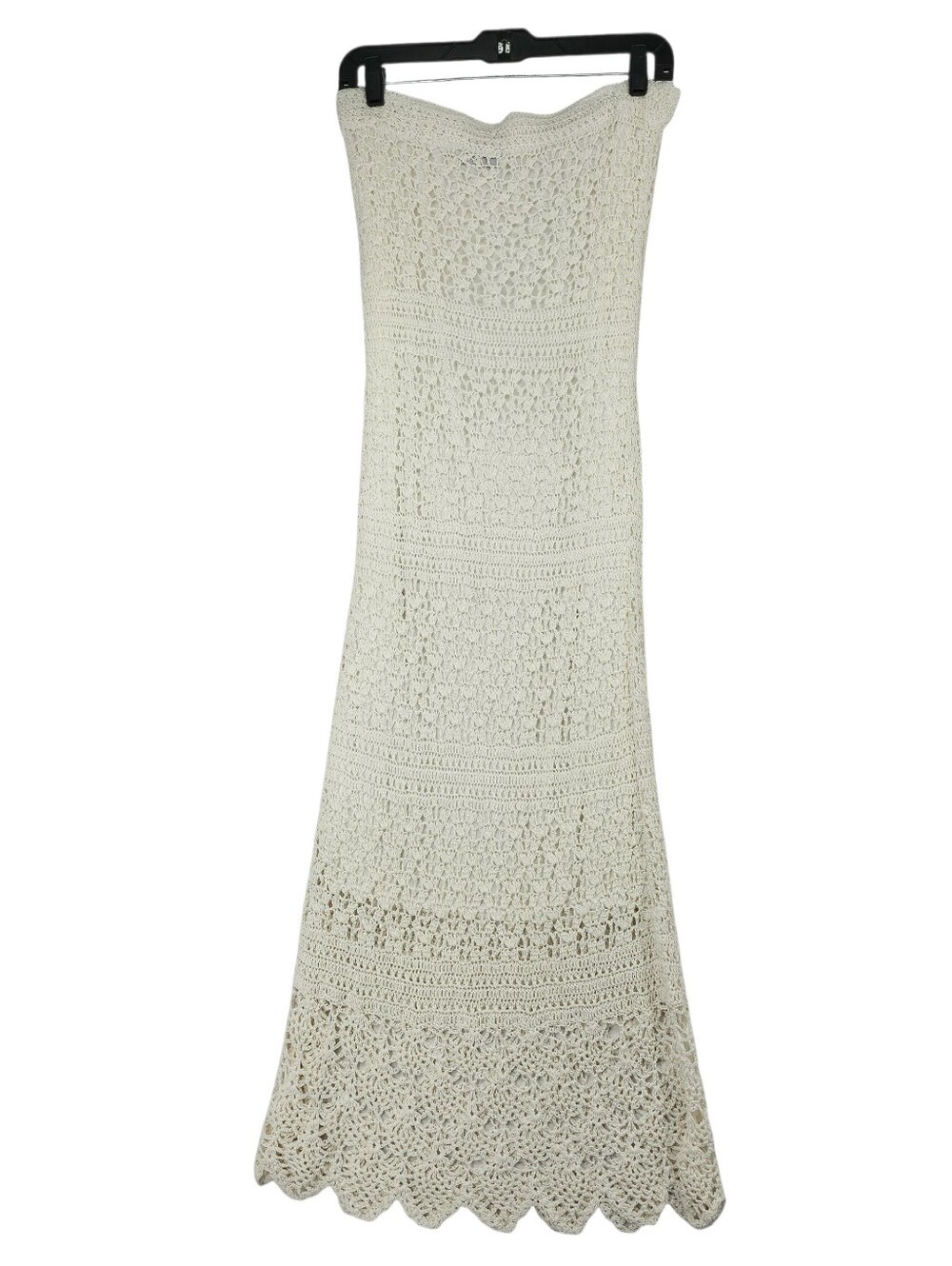 ❌️SOLD❌️M. Nicole Evening White Crochet Strapless Coastal Boho Maxi Dress Large - Picture 9 of 15